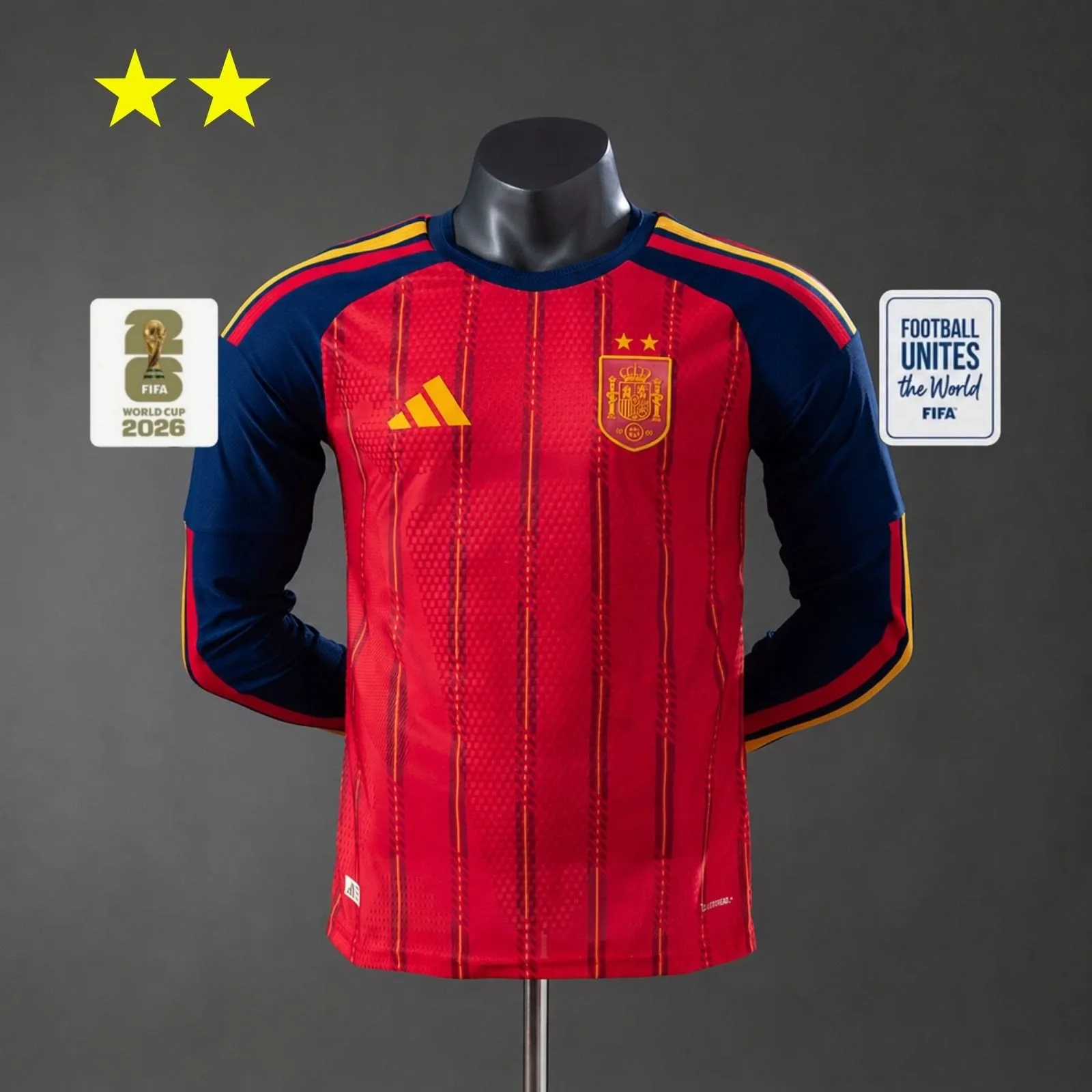 España 2026 Campeones 2 Estrellas - Manga Larga Local Player — vista 3