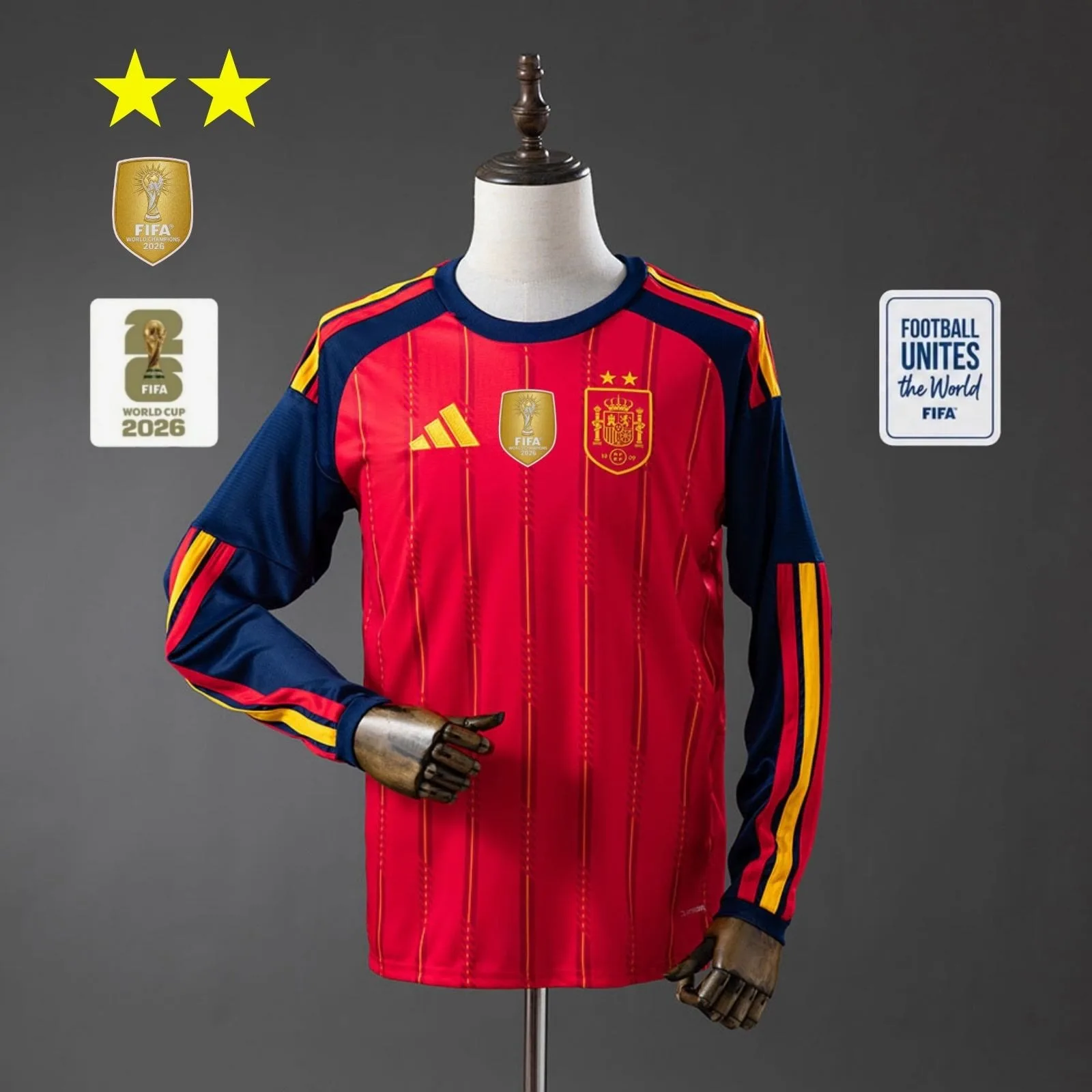 España 2026 Campeones 2 Estrellas - Manga Larga Local — vista 3